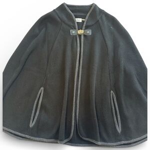 Calvin Klein Knit Cape Coat – Black with Gray Trim, One Size